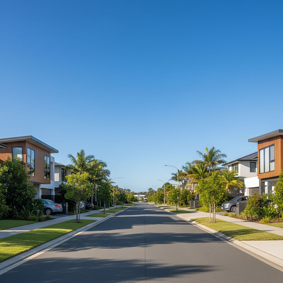 Residential street in Sunshine Coast showing modern homes typical of the local property market.