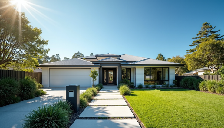 Eye-level view of a modern Sunshine Coast home with a clear blue sky