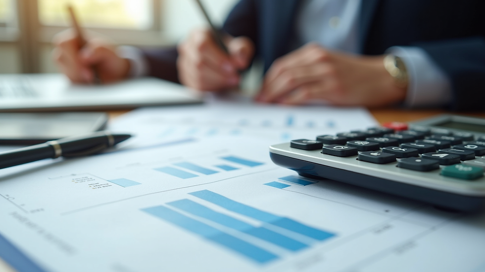 Close-up view of calculator and financial documents on a table